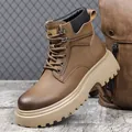 Bottines Martin en cuir marron pour hommes avec semelles épaisses en caoutchouc antidérapant - 38 / Ballerines / Marron