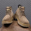 Men's retro khaki suede leather work boots with thick lug soles and high-top design - 38 / Brown (Single Lining)