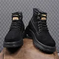 Men's retro black suede Martin boots high-top outdoor work boots with rubber sole - 38 / Black (Single Lining)