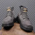 Grey suede high-top Martin boots for men with rugged rubber soles and retro outdoor style - 38 / Grey (Single Boots)