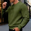 Detailed view of men's olive green sweatshirt featuring a unique grid texture. - Army Green