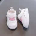 White toddler walking sneakers with pink laces and non-slip soft sole for boys and girls - Size 16 / Inner 12.5cm / Pink