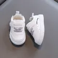 Breathable white leather toddler shoes with soft non-slip sole and Velcro closure - Size 16 / Inner 12.5cm / Gray