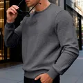 Detail view of men's grey long sleeve sweatshirt with waffle grid texture design - Dark Gray