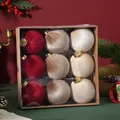 Boxed set of 9 velvet Christmas tree ornaments in red, tan, and cream - Combination 3 / 8cm (9 Pieces/Pack)