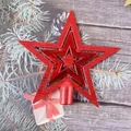 Sparkling red glittery nested five-pointed star Christmas tree topper holiday decoration - 10cm / Red