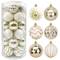 Set mit 30 weiß-goldenen 6cm Christbaumkugeln mit verschiedenen Mustern im Eimer - 30 Stück Set (6cm) / Weiß & Gold Stil 2