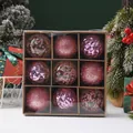 Assorted set of 9 pink 6cm Christmas ball ornaments in a premium kraft gift box display - 9 Pieces/Pack / Pink (02565)