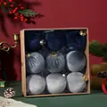 Set of nine velvet Christmas tree ornaments in blue and grey tones within a gift box. - Combination 2 / 8cm (9 Pieces/Pack)