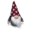 Handmade Christmas gnome with a red snowflake knitted hat and grey plush body ornament - Snowflake Pattern (BH227345) / Red