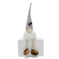 Close-up of a handmade coffee gnome doll with plaid hat and long legs for home decor - Plaid