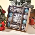 Festive Christmas ornament set with blue and silver balls in a kraft display box. - Candy White Snowflake Style (C149) / 24*24*6cm