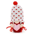 Detailed close-up of Valentine's Day plush gnome doll holding a soft pink heart. - Round Hat Girl Style / 9*8*18cm