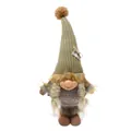 Detailed macro view of a Nordic forest gnome doll featuring a green hat and braids - Female Style (With Braids) / 21x12x46cm