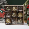 Set of 9 gold and white 6cm painted Christmas ball ornaments in a kraft paper box - 9 Pieces/Pack / Gold (02078)