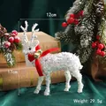 Elegant sparkling white Christmas reindeer figurine with red bow and gold bells decor - 17x12cm / White Reindeer Red Bow (Small)