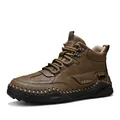 Strapazierfähige, handgenähte braune Leder-Outdoor-Stiefel für Herren mit Gummisohle - 38 / Khaki