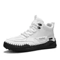 Weiße Herren-Leder-Martin-Stiefel mit handgenähter schwarzer Sohle für Outdoor - 38 / Weiß