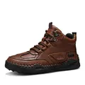 Brauner handgenähter Outdoor-Lederstiefel für Herren mit einer rutschfesten Sohle - Dunkelbraun