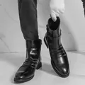 Bottines Chelsea noires pour hommes avec design en cuir plissé et fermeture éclair latérale. - 38 / Black (6818)