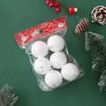 Set of 6 sparkling white foam snowball Christmas ornaments in festive retail packaging - Sphere / 8CM (Set of 6)
