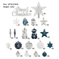 Blau weiß silbernes Weihnachtsdekorations Set mit Baumspitze und bemalten Kugeln - Blau Weiß Silber (70-teiliges Set) / 36x29,5x6 cm