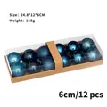 Juego de 12 bolas de Navidad azules, 6 cm de diámetro, en caja de regalo kraft - Juego de 12 / Azul marino