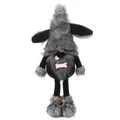 Detail view of dog-themed gnome doll with grey and black plush fur and pink bone - Standing Style(BH235327)