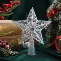 LED-Weihnachtsbaumspitze in Sternform aus klarem Kunststoff mit Batteriebox - Transparente hohle Sternlampe / OPP-Beutel