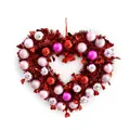 Red heart-shaped tinsel wreath with colorful baubles for Valentine's Day decor - Single Piece