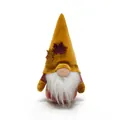 Detailed view of fall harvest gnome with yellow velvet hat and maple leaves decoration - Dark Brown
