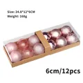 Set of 12 rose gold Christmas ball ornaments 6cm diameter in kraft gift box packaging - Set of 12 / Pink