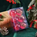 Red Christmas baubles with gold grid patterns, 6-piece set in a transparent box - Red Gold Painted Style / 6 Pieces Pack / Red