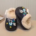 Cozy children's winter clogs in black with warm plush lining and space charms. - 24 / Space Astronaut Style (212DS31) / Black