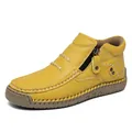 Bright yellow handmade leather high-top loafers for women with side zipper and rubber sole - 35 / Yellow