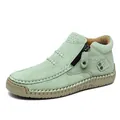 Mint green women's outdoor casual high-top shoes with side zipper and rubber sole - 35 / Apple Green