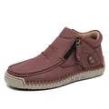 Women's high-top burgundy slip-on casual shoe with decorative stitching and side zipper detail - 35 / Burgundy