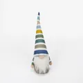Detailed view of handmade Easter gnome with colorful striped hat and white beard - 10*27cm / Coffee