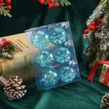 Set of 6 turquoise Christmas balls with snowflake patterns in a transparent box - Blue and White Painted Style / 6 Pieces Pack / Sky Blue
