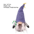 Muñeco gnomo de Navidad hecho a mano sin rostro con gorro de punto morado y bastón de caramelo - Estilo de Decoración de Luna / 18*7cm / Azul