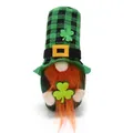 St. Patrick's Day gnome plush with green plaid hat and orange beard holding a shamrock - Male Style (BH245010-6.5) / 9*9*16cm