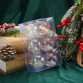 Set of 6 decorative Christmas balls with gold glitter patterns and colorful tinsel - Iridescent Stripe Style / 6 Pieces Pack / White