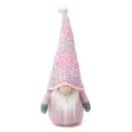 Kerstkabouter pop met roze gebreide muts met pailletten en lange witte pluche baard - 12*9*31cm / Lieflijk Roze