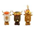 Set of 3 shaggy plush Highland cow figurines with autumn Harvest Festival themed decorations - Three-Piece Set