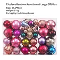 75pcs assorted electroplated Christmas ball ornament set in a clear plastic gift box - 75 Pieces/Pack