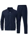 Detailansicht eines marineblauen Waffelstrick-Trainingsanzugs für Herren mit Reißverschluss - Marineblau