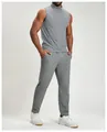 Eco-friendly men's grey breathable quick-dry athletic sleeveless vest and pants set - S / Tops / Light Gray