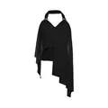 Elegant black halter neck top with asymmetrical draped hem and metallic ring details - S / Tops / Black