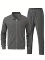 Survêtement premium pour hommes en maille gaufrée gris foncé avec veste zippée et pantalon - 2XL / Haut Et Bas / Gris foncé