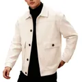Men's stylish off-white wool jacket featuring a lapel collar and functional chest pockets - S / Tops / Apricot